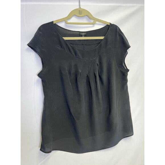 VTG Talbots 100% Silk Round Neck Top Blouse Black Womens Size 12 - Picture 1 of 12